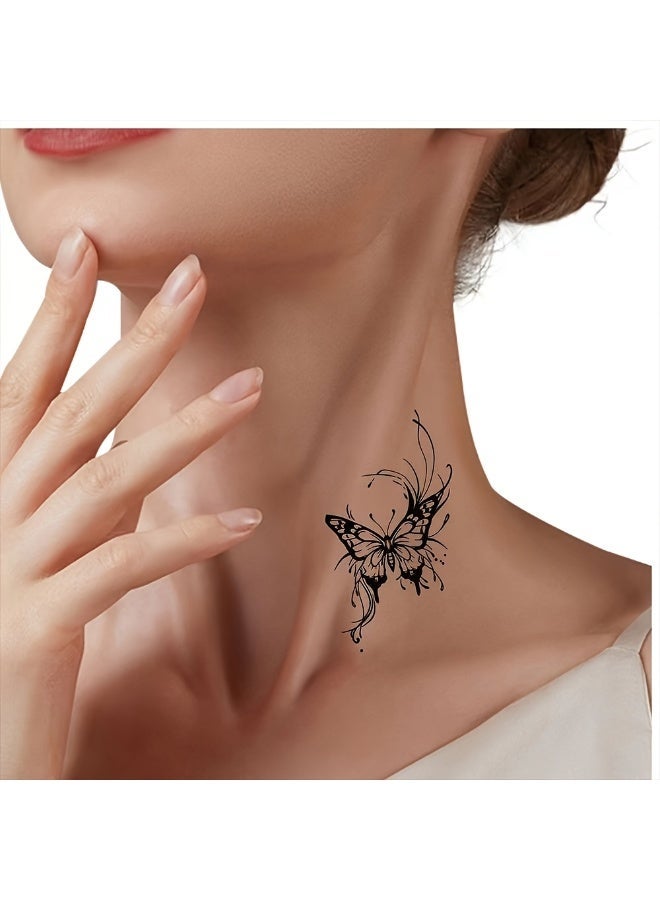 FLOVAZO 60Pcs Waterproof Temporary Tattoo Stickers - Butterfly Animal Feather Planet Wing Flower Designs For Kids, Adults, Men & Women (Black) - Image 4